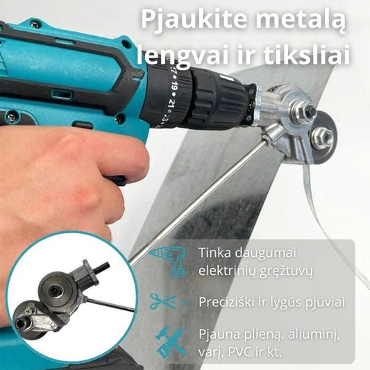 Elektrinio gręžtuvo priedas skardos ir metalo pjovimui – greitas ir tikslus darbas be pastangų
