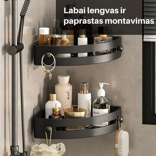 Klijuojamos vonios lentynos – tvirtai laikosi net drėgnose patalpose (komplektą sudaro 2 vienetai)