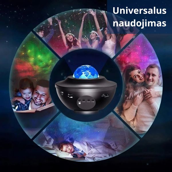 LED žvaigždžių projektorius su muzika ir nuotolinio valdymo pultu – magiškas dangus jūsų kambaryje