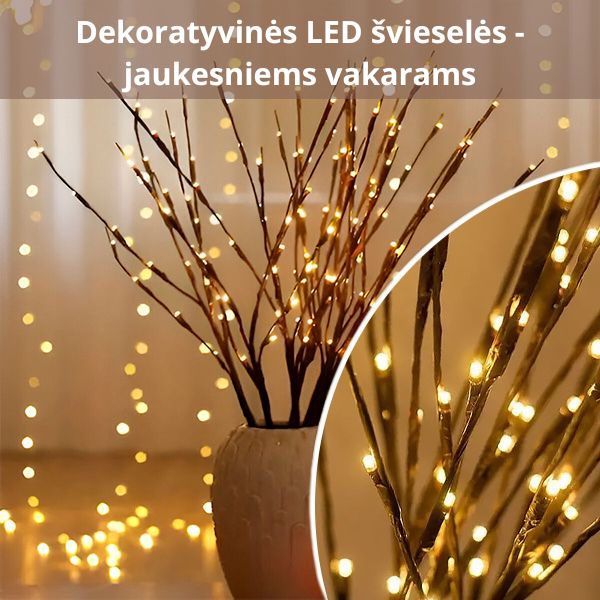LED dekoratyvinė šaka su lemputėmis – jauki šviesa ir stilinga puošmena jūsų namams