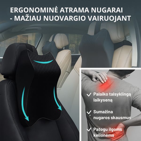 Ortopedinė automobilio nugaros atrama – apsauga nuo skausmo ir patogumas vairuojant