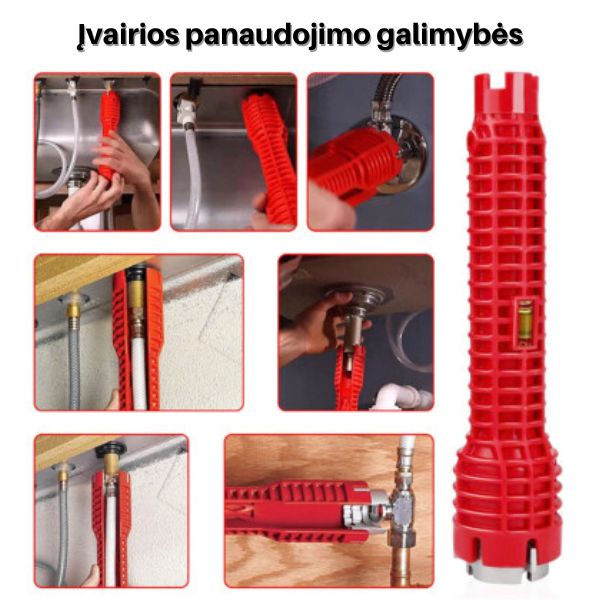 8-viename kriauklių ir vamzdžių raktas – lengvas remontas net siauriausiose vietose