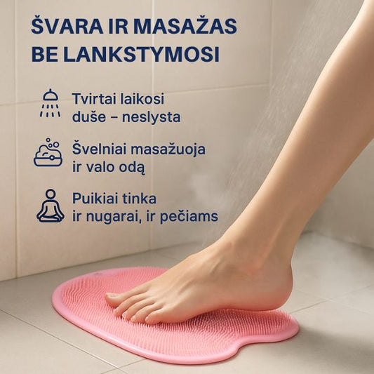 Silikoninis masažinis kilimėlis dušui – švelni viso kūno priežiūra (pilka spalva)