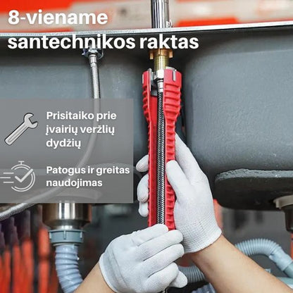 8-viename kriauklių ir vamzdžių raktas – lengvas remontas net siauriausiose vietose
