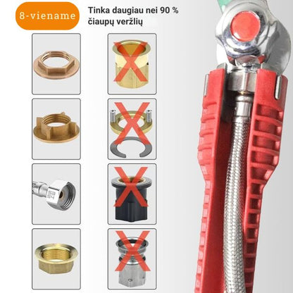 8-viename kriauklių ir vamzdžių raktas – lengvas remontas net siauriausiose vietose