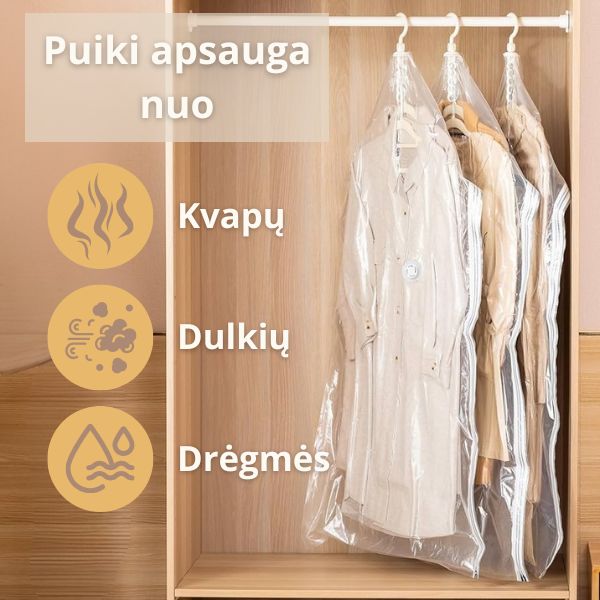 Pakabinami vakuuminiai drabužių maišai (4 vnt.) – sutaupykite vietos ir apsaugokite rūbus