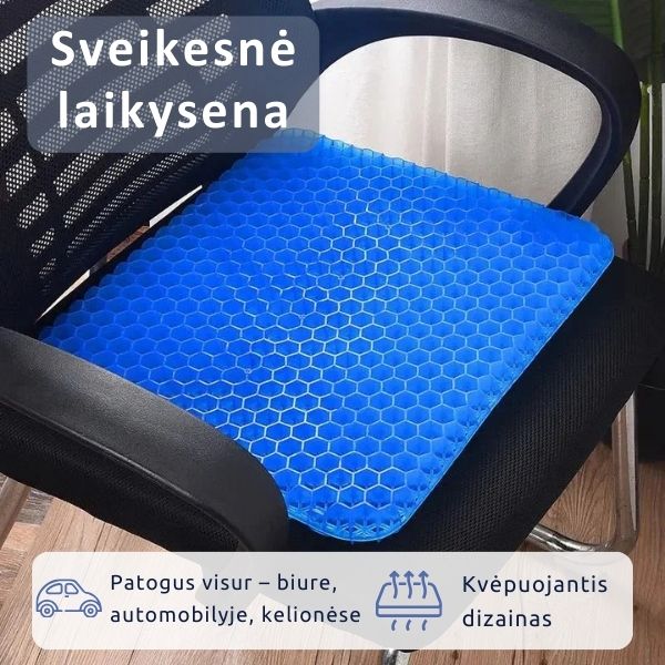 Ergonomiška gelinė pagalvėlė sėdėjimui – mažina skausmą ir užtikrina komfortą