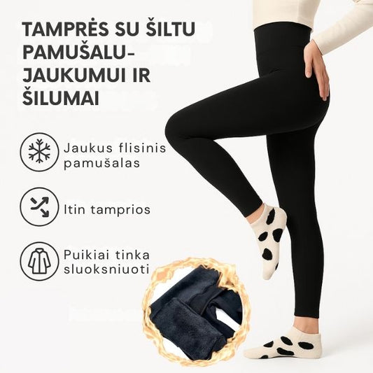 Šiltos flisinės tamprės su aukštu liemeniu – komfortas ir šiluma net šalčiausią dieną (universalus dydis)