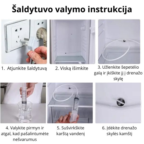 Šaldytuvo užsikimšimų šalinimo rinkinys – greitas sprendimas blogam kvapui ir pelėsiui naikinti