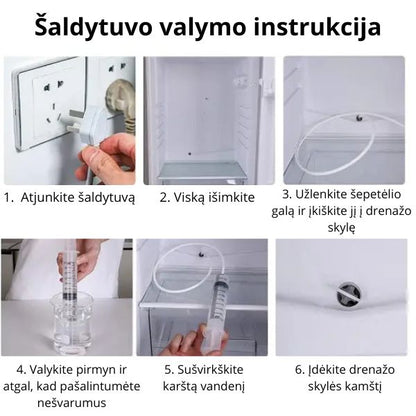 Šaldytuvo užsikimšimų šalinimo rinkinys – greitas sprendimas blogam kvapui ir pelėsiui naikinti