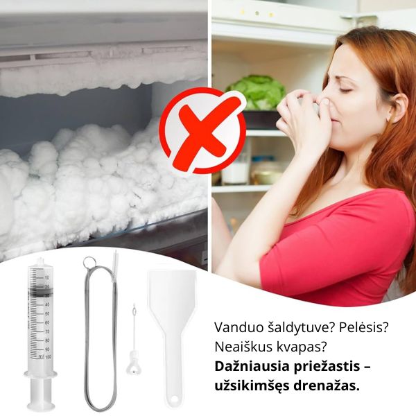 Šaldytuvo užsikimšimų šalinimo rinkinys – greitas sprendimas blogam kvapui ir pelėsiui naikinti