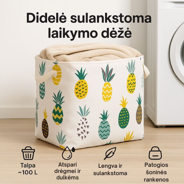 Sulankstoma didelė daiktų saugojimo dėžė – tvarka namuose be pastangų