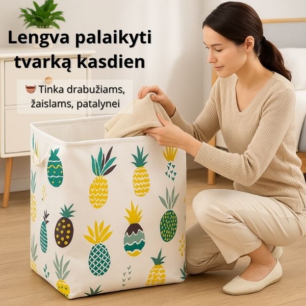 Sulankstoma didelė daiktų saugojimo dėžė – tvarka namuose be pastangų