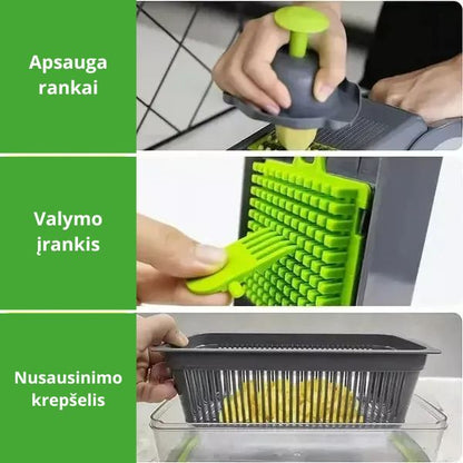 Daržovių pjaustyklė ir smulkintuvas 12-viename