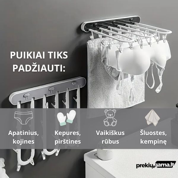 Sulankstoma sieninė skalbinių džiovyklė – taupo vietą ir laiką