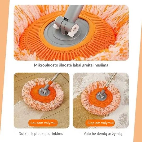 360° besisukanti valymo šluota su teleskopine rankena – pasiek net sunkiausiai prieinamas vietas be pastangų