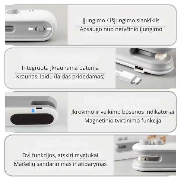 Belaidis maišelių sandariklis ir atidarytuvas – maistas išlieka šviežias ilgiau