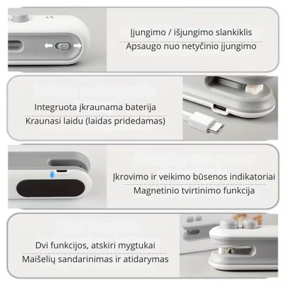 Belaidis maišelių sandariklis ir atidarytuvas – maistas išlieka šviežias ilgiau