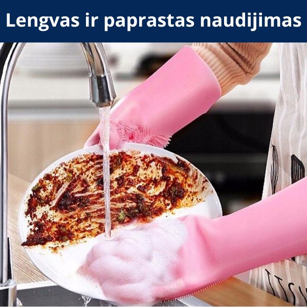 Silikoninės indų plovimo pirštinės su šveitimo paviršiumi – greitas valymas be kempinių ir šepečių