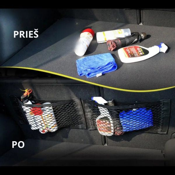 Automobilio bagažinės tinklelis su velcro – tvarka ir saugumas kiekvienoje kelionėje