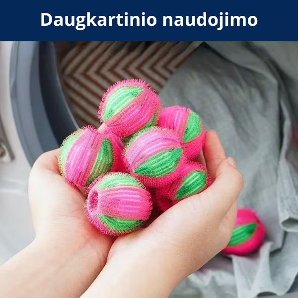 Daugkartiniai skalbimo kamuoliukai pūkams ir plaukams surinkti – švaresni drabužiai po kiekvieno skalbimo (pakuotėje 6 vienetai)