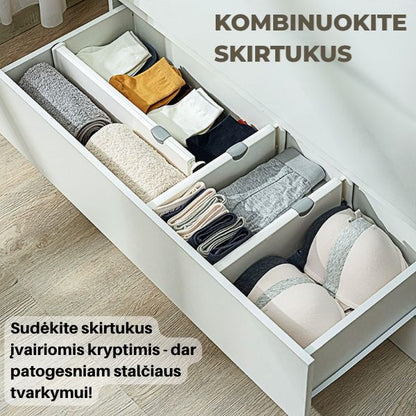Reguliuojama stalčių pertvara – tobula tvarka namuose
