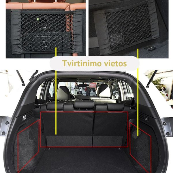 Automobilio bagažinės tinklelis su velcro – tvarka ir saugumas kiekvienoje kelionėje