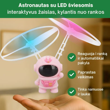 Skraidantis astronautas su LED šviesomis – interaktyvus žaislas