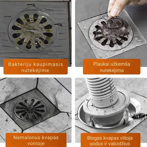 Savaime prilimpanti dušo nutekėjimo juosta – apsauga nuo plaukų ir užsikimšimų