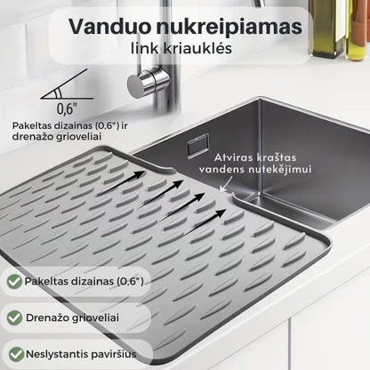 Silikoninis indų džiovinimo kilimėlis su drenažu – sausa ir tvarkinga kriauklė be vargo