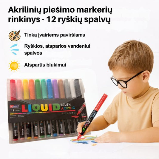 Akriliniai dažų markeriai – ryškios spalvos kūrybai ant bet kokio paviršiaus