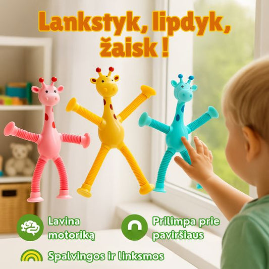 Lankstomų žirafų žaislų rinkinys – lavina kūrybiškumą ir smulkiąją motoriką (rinkinyje 4 vienetai)
