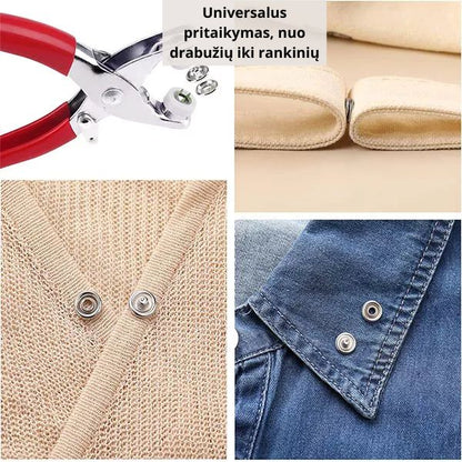 Sagų montavimo rinkinys (Rinkinį sudaro replės + spalvotos metalinės sagos 80 vnt.)