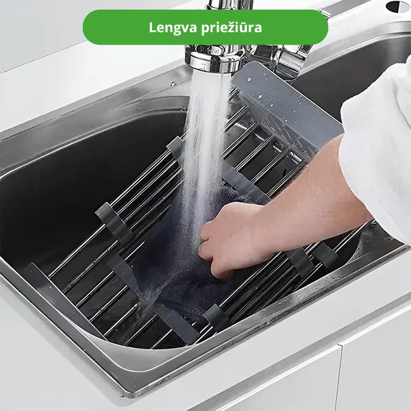 Reguliuojamas virtuvės kriauklės laikiklis ir nusausinimo stovas