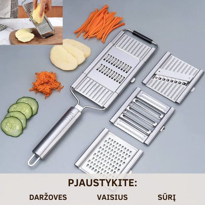Daugiafunkcinis daržovių tarkavimo ir pjaustymo įrankis (4 peiliai komplekte)