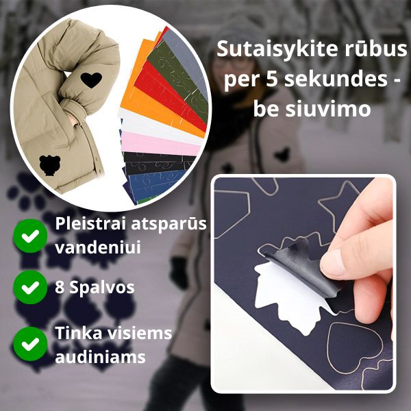 Lipnūs drabužių taisymo pleistrai (8 spalvų rinkinys) – greitas skylučių taisymas be siuvimo