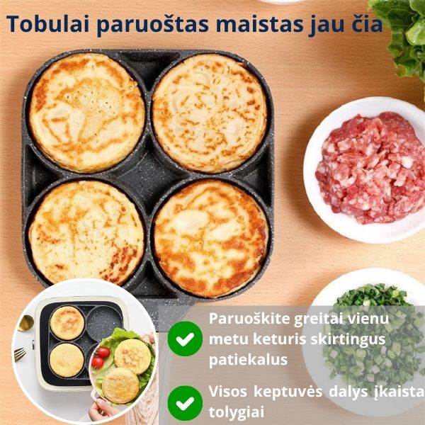 Keptuvė su 4 skyriais – greitas, tolygūs ir sveikesnis maistas be vargo