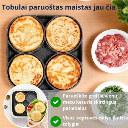 Keptuvė su 4 skyriais – greitas, tolygūs ir sveikesnis maistas be vargo