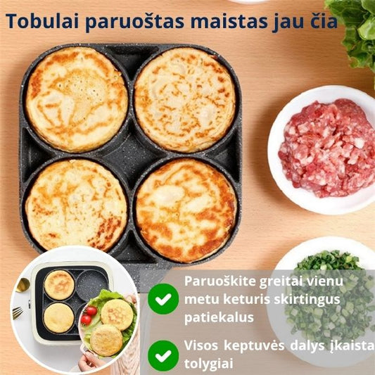 Keptuvė su 4 skyriais – greitas, tolygūs ir sveikesnis maistas be vargo