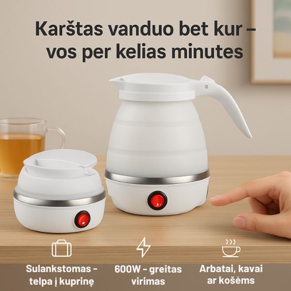 Sulankstomas elektrinis virdulys – karštas vanduo bet kur ir bet kada