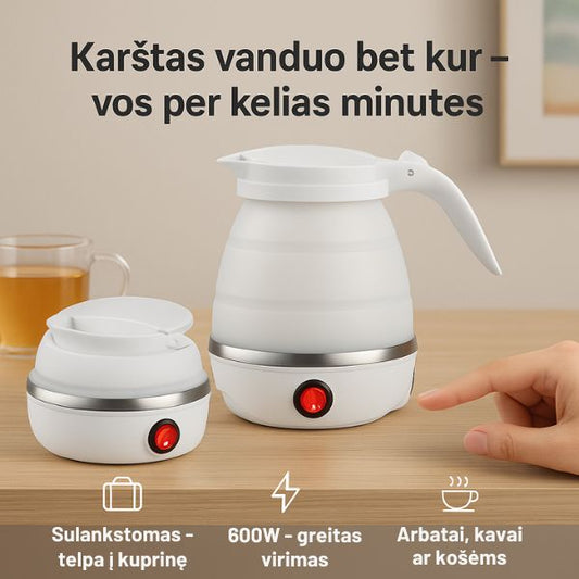 Sulankstomas elektrinis virdulys – karštas vanduo bet kur ir bet kada