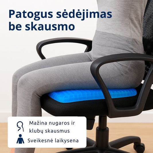 Ergonomiška gelinė pagalvėlė sėdėjimui – mažina skausmą ir užtikrina komfortą