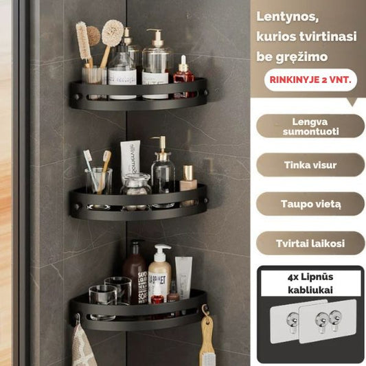 Klijuojamos vonios lentynos – tvirtai laikosi net drėgnose patalpose (komplektą sudaro 2 vienetai)