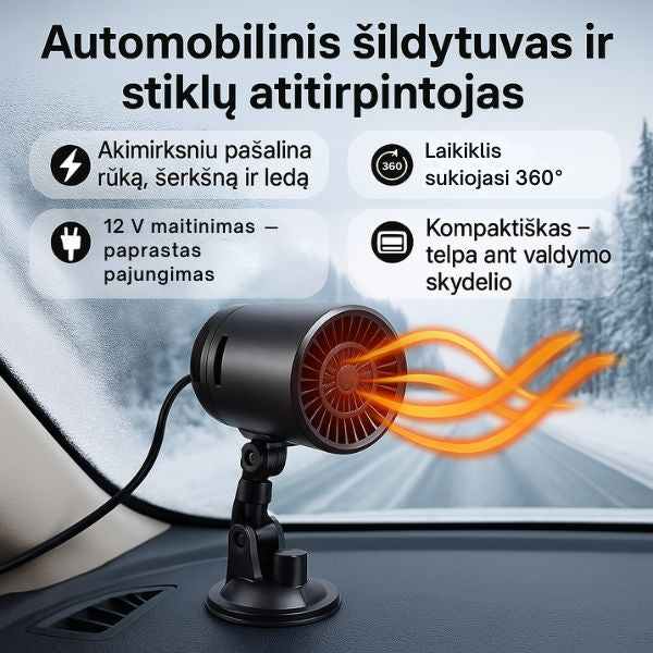 Automobilio stiklo šildytuvas su 360° laikikliu – akimirksniu pašalina rasą ir šaltį