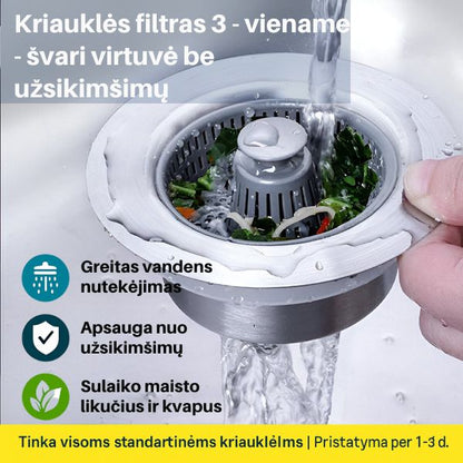 Universalus kriauklės sietelis ir kamštis – apsauga nuo kvapų ir maisto likučių