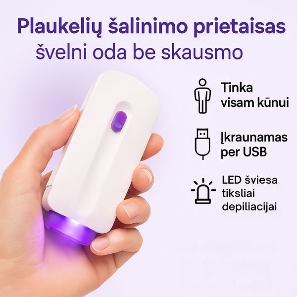 Plaukelių šalinimo prietaisas su LED šviesa – švelni ir lygi oda be skausmo