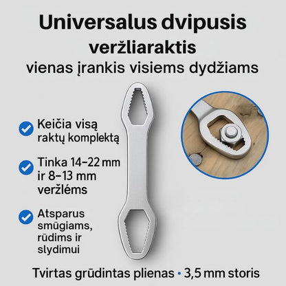 Universalus dvipusis raktas – vienas įrankis visiems varžtams ir veržlėms