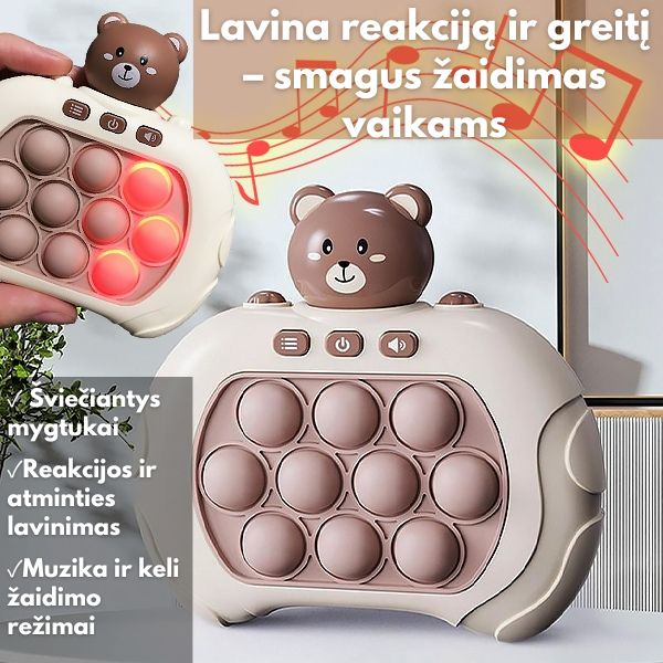 Interaktyvus vaikų reakcijos žaidimas su šviečiančiais mygtukais – lavina greitį ir atmintį