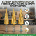 Profesionalus pakopinių grąžtų rinkinys (3 vnt.) – viena priemonė dešimtims skirtingų skylių