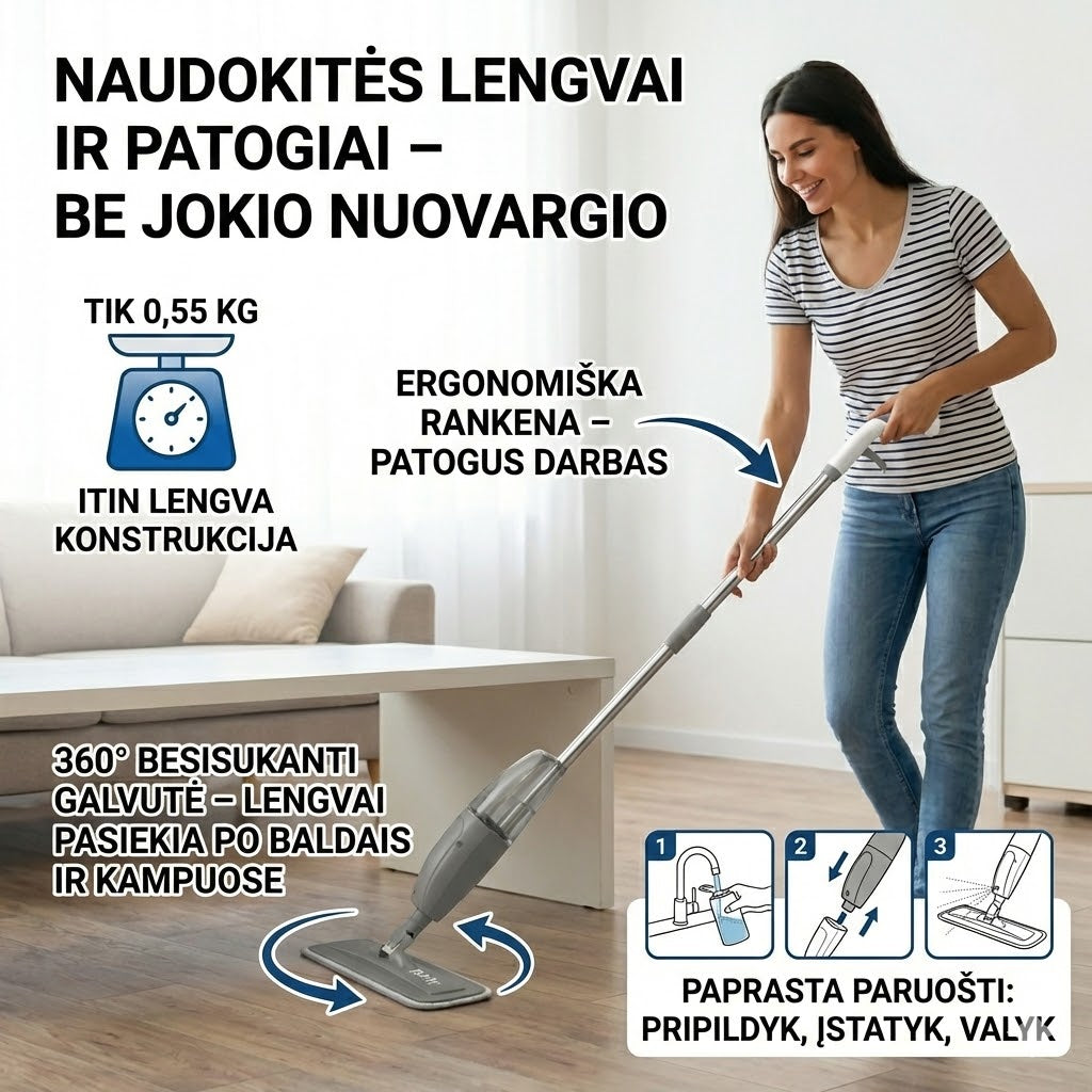 Purškiama grindų šluota su 300 ml talpa